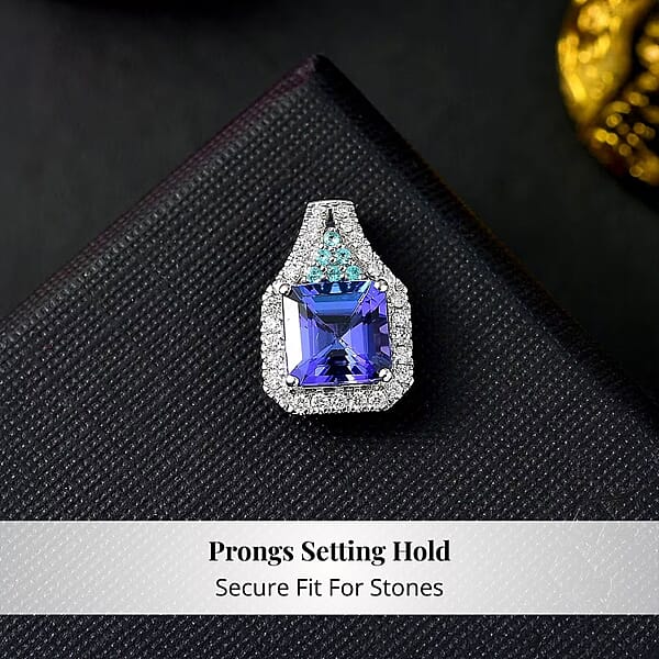 Certified & Appraised Rhapsody AAAA Tanzanite Paraiba Tourmaline And E-F VS Diamond 3.37 Ctw Pendant Without Chain In 950 Platinum