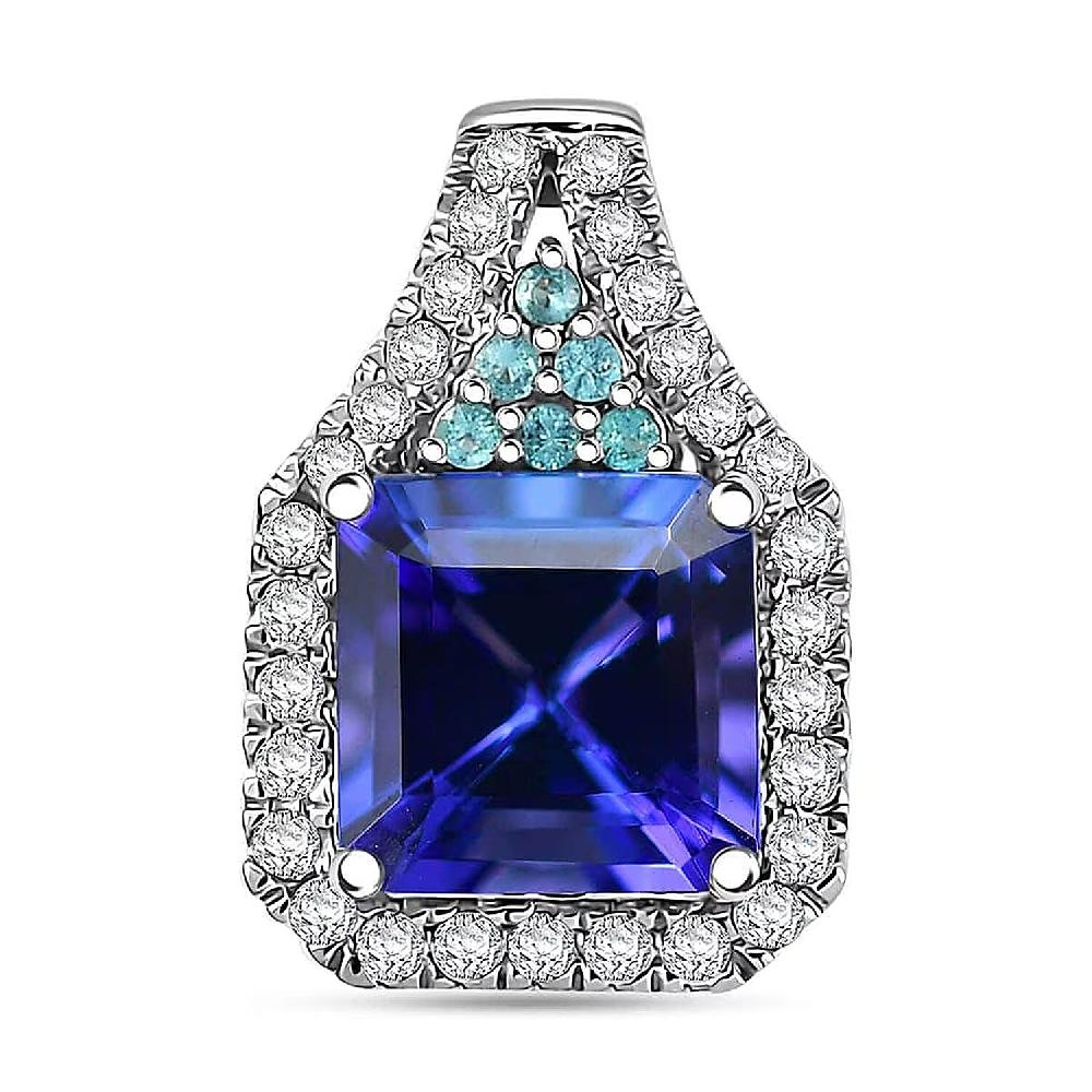 Certified & Appraised Rhapsody AAAA Tanzanite Paraiba Tourmaline and E-F VS Diamond 3.37 ctw Pendant without Chain in 950 Platinum