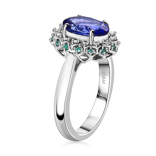 Certified & Appraised Rhapsody AAAA Tanzanite Paraiba Tourmaline And E-F VS2 Diamond 3.55 Ctw Ring In 950 Platinum 10.90 Grams