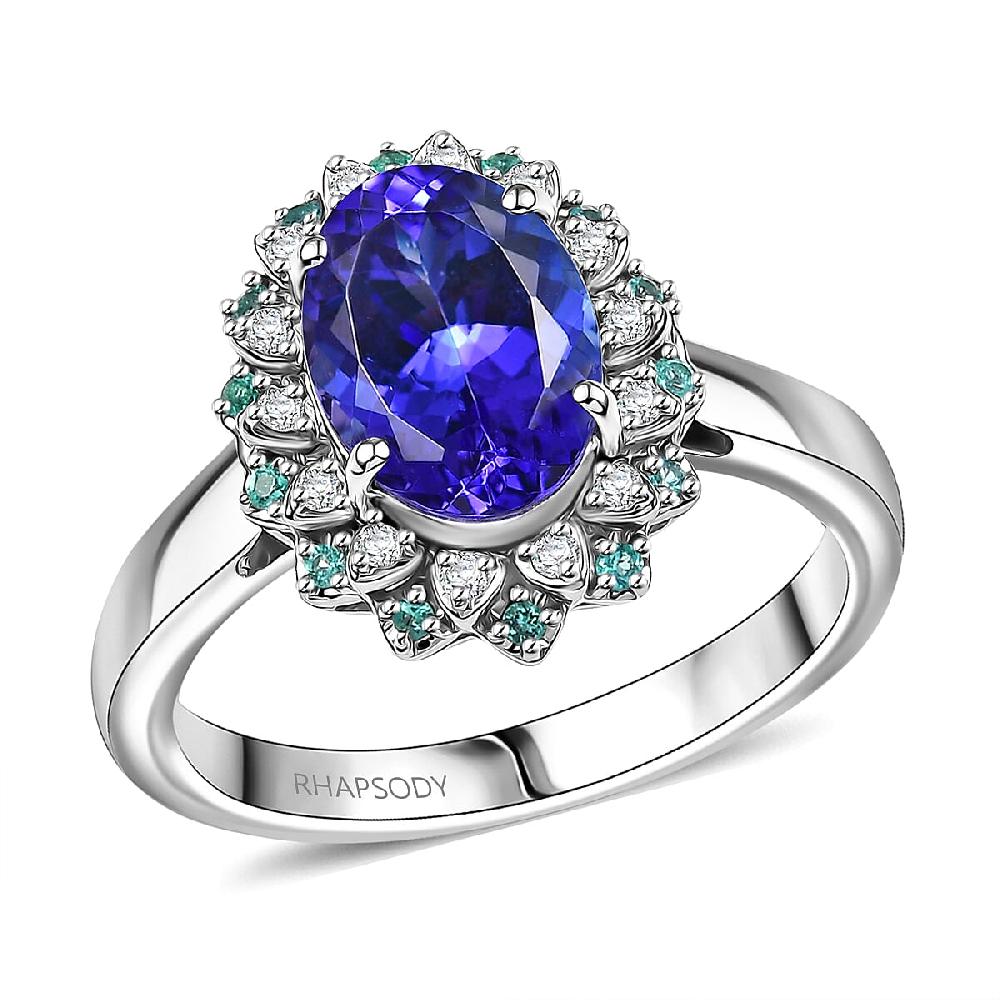 Certified & Appraised Rhapsody AAAA Tanzanite Paraiba Tourmaline and E-F VS2 Diamond 3.55 ctw Ring in 950 Platinum 10.90 Grams