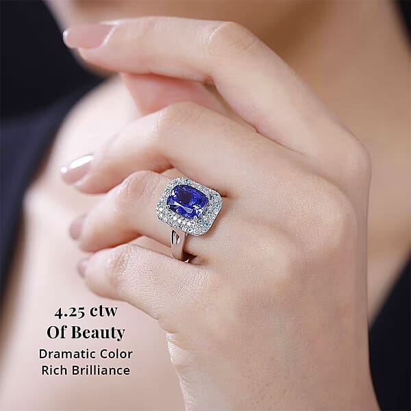 Certified & Appraised Rhapsody AAAA Tanzanite Paraiba Tourmaline And E-F VS Diamond 4.25 Ctw Ring In 950 Platinum 8.20 Grams