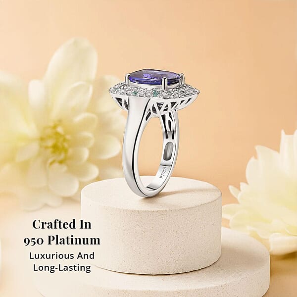 Certified & Appraised Rhapsody AAAA Tanzanite Paraiba Tourmaline And E-F VS Diamond 4.25 Ctw Ring In 950 Platinum 8.20 Grams