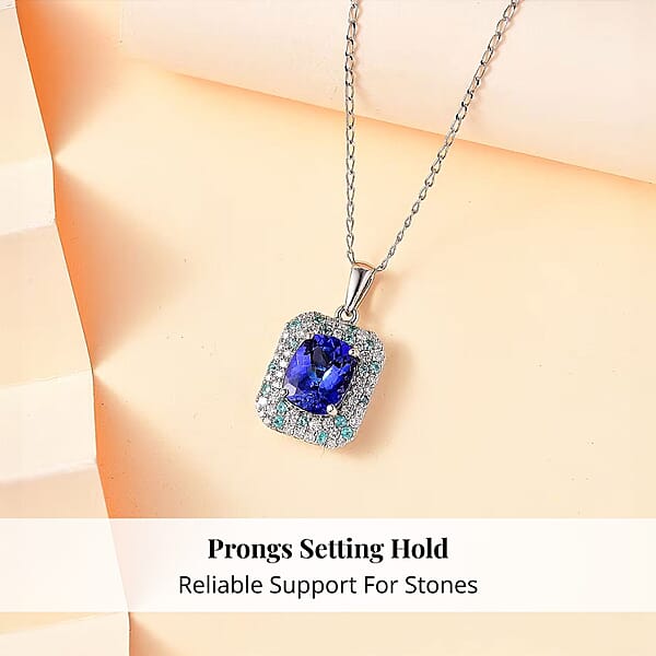Certified & Appraised Rhapsody AAAA Tanzanite Paraiba Tourmaline And E-F VS Diamond 4.26 Ctw Pendant Necklace In 950 Platinum 18 Inches 6.06 Grams