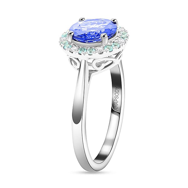 Certified & Appraised Rhapsody AAAA Tanzanite Paraiba Tourmaline And E-F VS Diamond 2.15 Ctw Ring In 950 Platinum 6.35 Grams