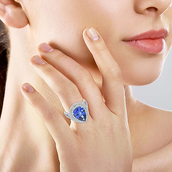Certified & Appraised Rhapsody AAAA Tanzanite Paraiba Tourmaline And E-F VS Diamond 6.73 Ctw Ring In 950 Platinum 11.50 Grams