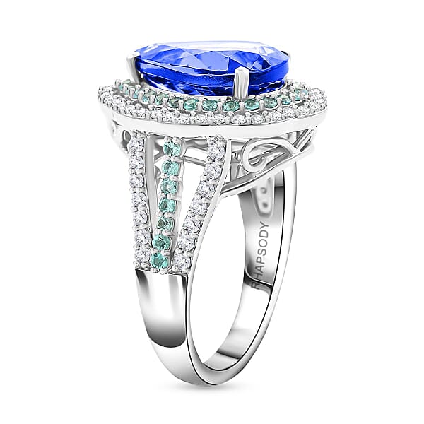 Certified & Appraised Rhapsody AAAA Tanzanite Paraiba Tourmaline And E-F VS Diamond 6.73 Ctw Ring In 950 Platinum 11.50 Grams