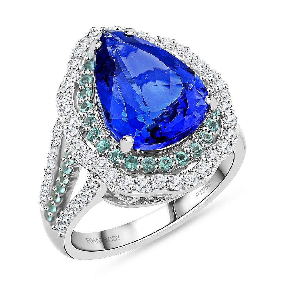 Certified & Appraised Rhapsody AAAA Tanzanite Paraiba Tourmaline and E-F VS Diamond 6.73 ctw Ring in 950 Platinum 11.50 Grams