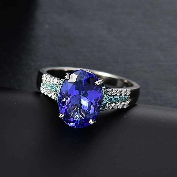 Certified & Appraised Rhapsody AAAA Tanzanite Paraiba Tourmaline And E-F VS2 Diamond 5.15 Ctw Ring In 950 Platinum 6.50 Grams
