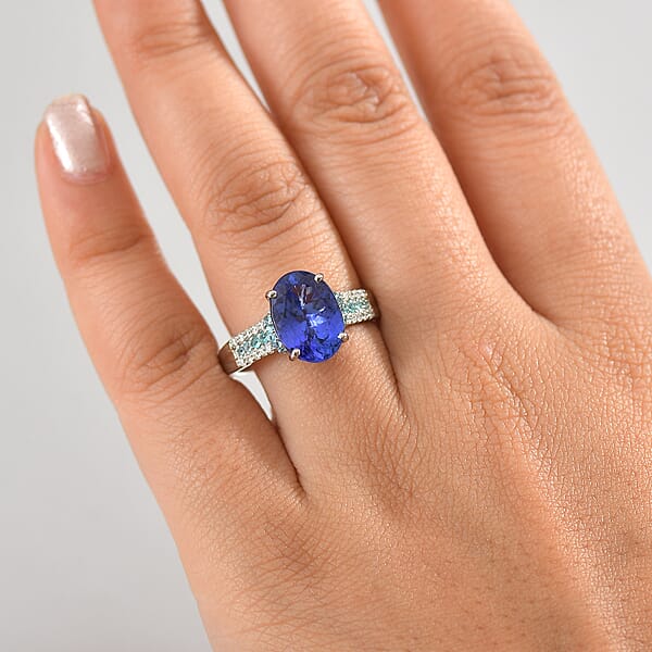 Certified & Appraised Rhapsody AAAA Tanzanite Paraiba Tourmaline And E-F VS2 Diamond 5.15 Ctw Ring In 950 Platinum 6.50 Grams