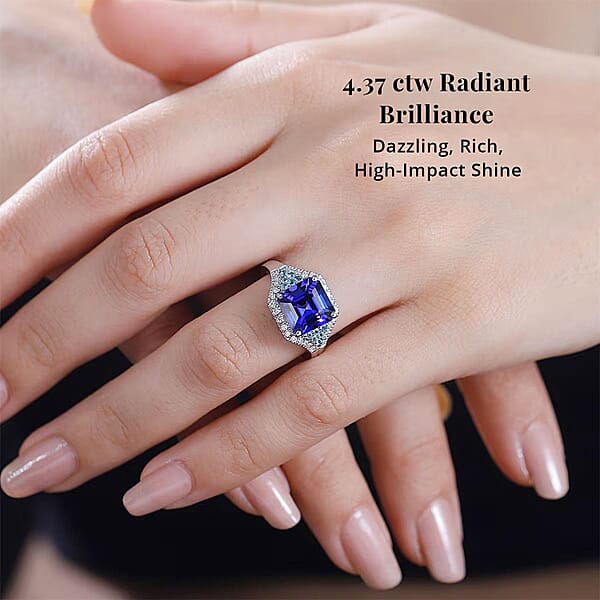 Certified & Appraised Rhapsody AAAA Tanzanite Paraiba Tourmaline And E-F VS2 Diamond 4.37 Ctw Ring In 950 Platinum 7.50 Grams