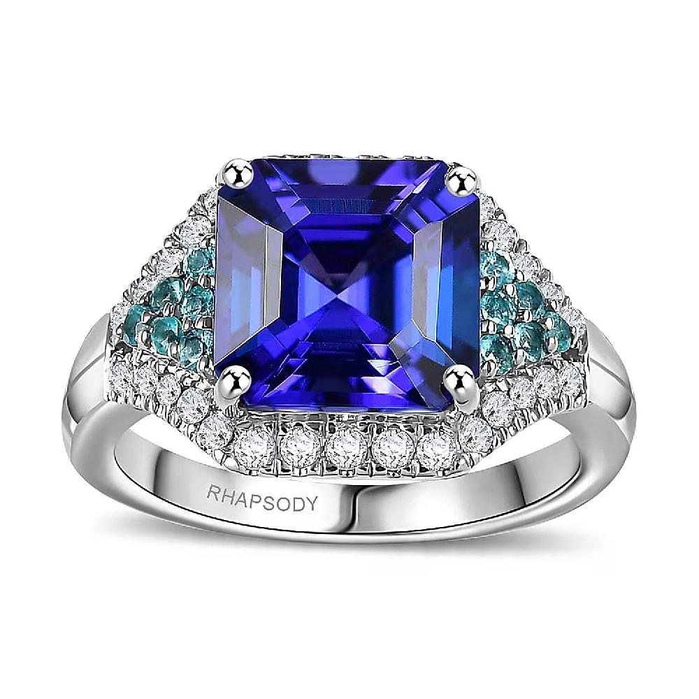 Certified & Appraised Rhapsody AAAA Tanzanite Paraiba Tourmaline and E-F VS2 Diamond 4.37 ctw Ring in 950 Platinum 7.50 Grams