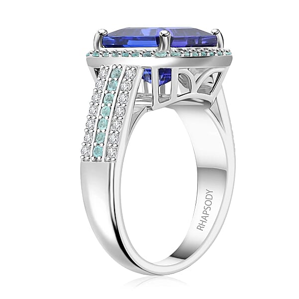 Certified & Appraised Rhapsody AAAA Tanzanite Paraiba Tourmaline And E-F VS Diamond 6.25 Ctw Ring In 950 Platinum 11.50 Grams