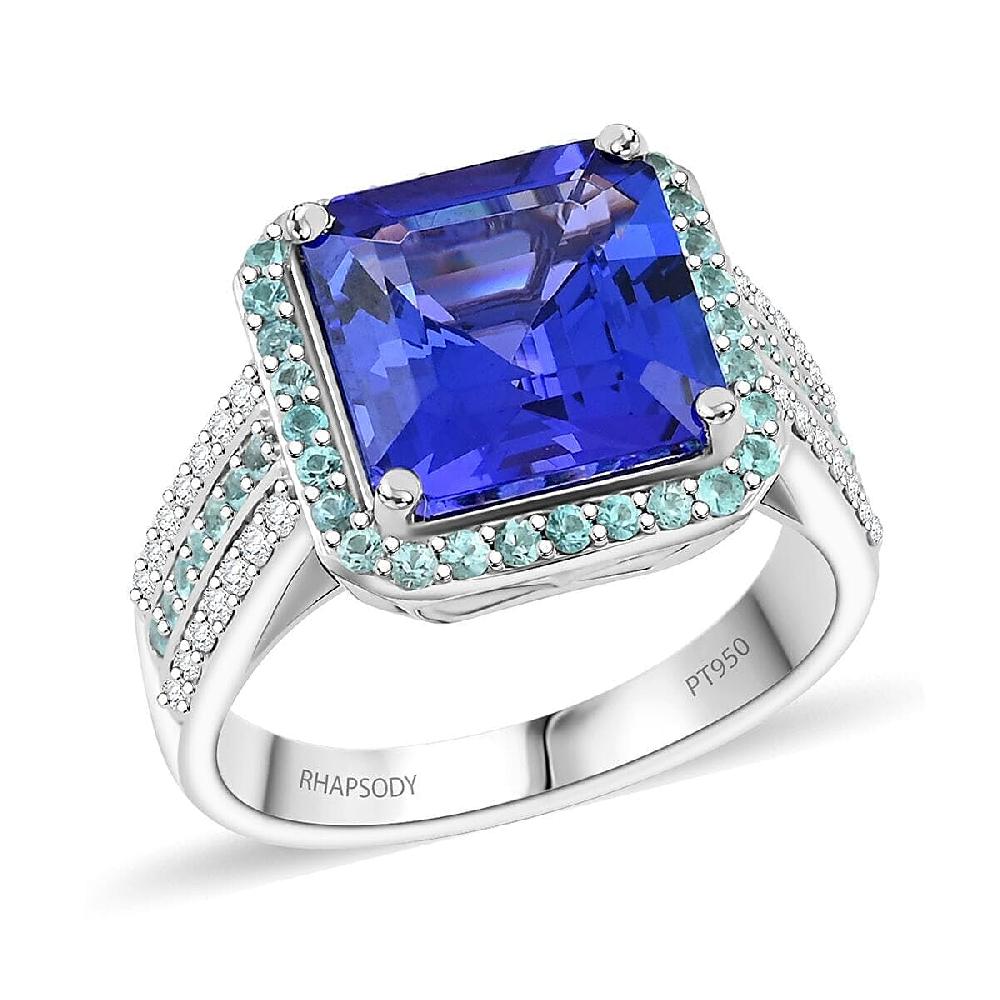 Certified & Appraised Rhapsody AAAA Tanzanite Paraiba Tourmaline and E-F VS Diamond 6.25 ctw Ring in 950 Platinum 11.50 Grams
