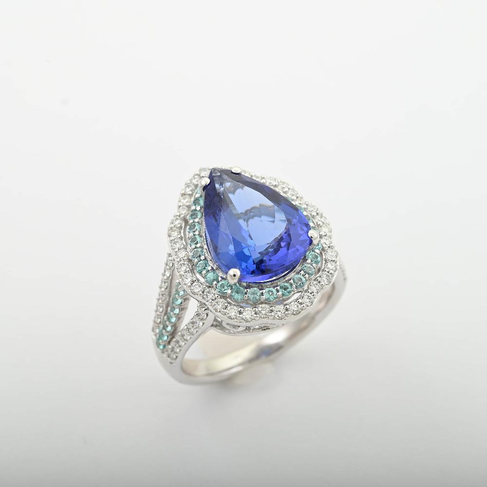 Certified & Appraised Rhapsody AAAA Tanzanite Paraiba Tourmaline and E-F VS Diamond 6.73 ctw Ring in 950 Platinum 11.50 Grams