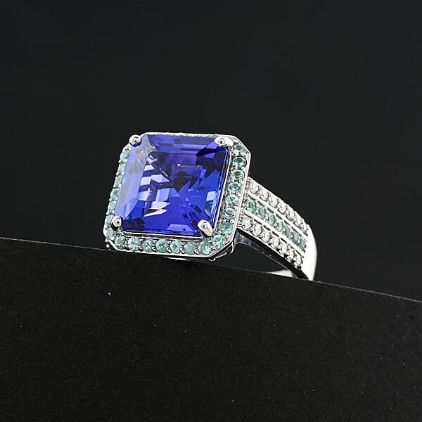 Certified & Appraised Rhapsody AAAA Tanzanite Paraiba Tourmaline And E-F VS Diamond 6.25 Ctw Ring In 950 Platinum 11.50 Grams