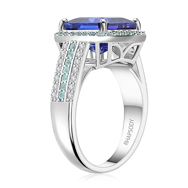 Certified & Appraised Rhapsody AAAA Tanzanite Paraiba Tourmaline And E-F VS Diamond 6.25 Ctw Ring In 950 Platinum 11.50 Grams