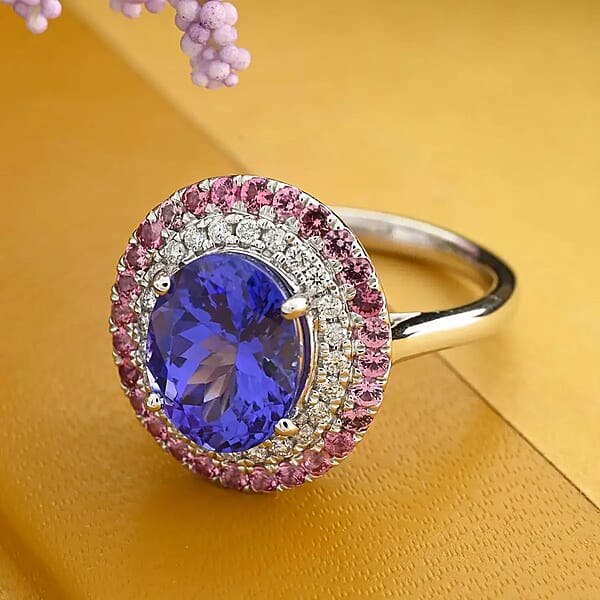 Certified & Appraised Rhapsody AAAA Tanzanite Rose Spinel And E-F VS Diamond 3.75 Ctw Ring In 950 Platinum 6.80 Grams