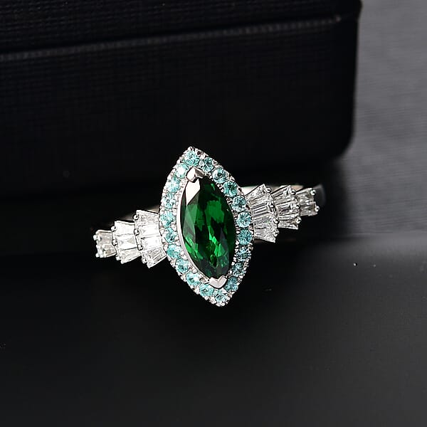 Certified & Appraised Rhapsody AAAA Tsavorite Garnet Paraiba Tourmaline And E-F VS2 Diamond 1.50 Ctw Ring In 950 Platinum