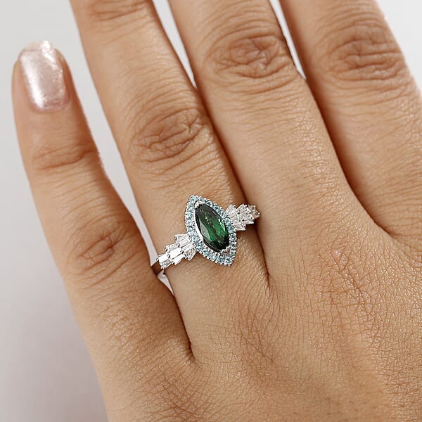 Certified & Appraised Rhapsody AAAA Tsavorite Garnet Paraiba Tourmaline And E-F VS2 Diamond 1.50 Ctw Ring In 950 Platinum