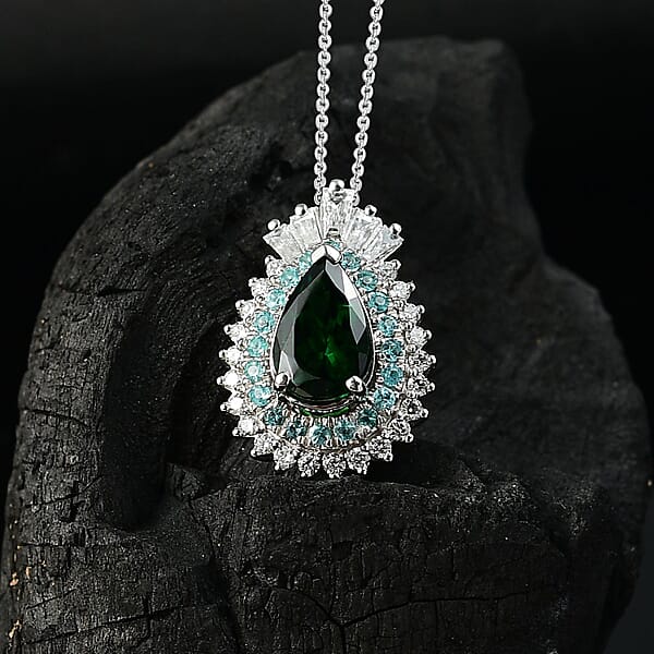 Certified & Appraised Rhapsody AAAA Tsavorite Garnet Paraiba Tourmaline And Diamond E-F VS2 1.80 Ctw Pendant Necklace In 950 Platinum 20 Inches