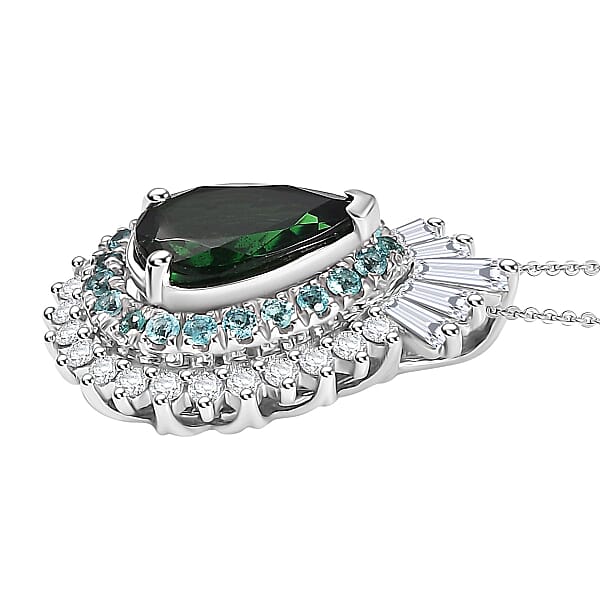 Certified & Appraised Rhapsody AAAA Tsavorite Garnet Paraiba Tourmaline And Diamond E-F VS2 1.80 Ctw Pendant Necklace In 950 Platinum 20 Inches