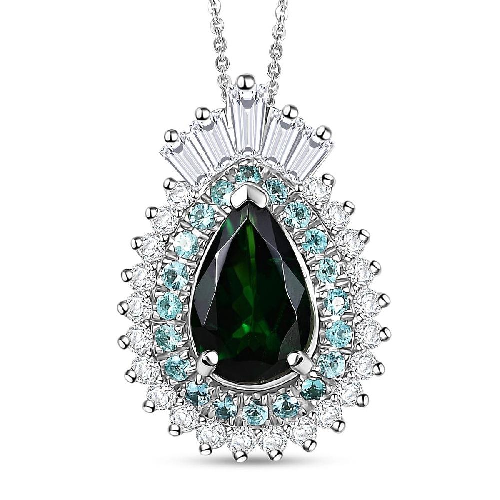 Certified & Appraised Rhapsody AAAA Tsavorite Garnet Paraiba Tourmaline and Diamond E-F VS2 1.80 ctw Pendant Necklace in 950 Platinum 20 Inches
