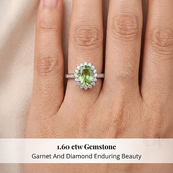 Certified & Appraised Rhapsody AAAA Tsavorite Garnet And E-F VS Diamond 1.60 Ctw Ring In 950 Platinum 5.90 Grams