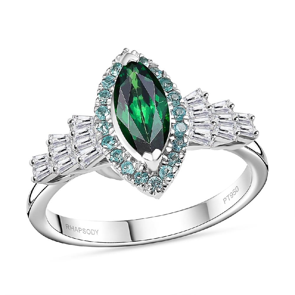 Certified & Appraised Rhapsody AAAA Tsavorite Garnet Paraiba Tourmaline and E-F VS2 Diamond 1.50 ctw Ring in 950 Platinum