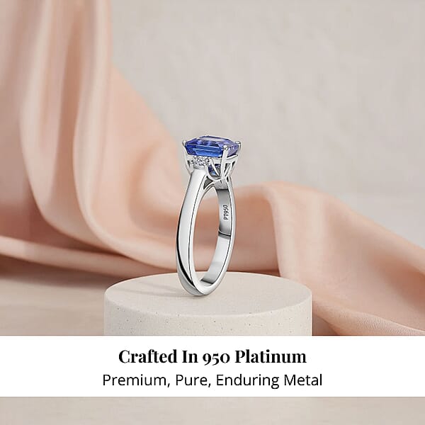 Certified & Appraised Rhapsody Asscher Cut AAAA Tanzanite And E-F VS Diamond 2.14 Ctw Ring In 950 Platinum 4.88 Grams