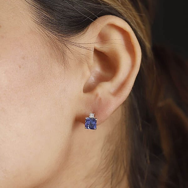 Certified & Appraised Rhapsody Asscher Cut AAAA Tanzanite And E-F VS Diamond 2.69 Ctw Earrings In 950 Platinum
