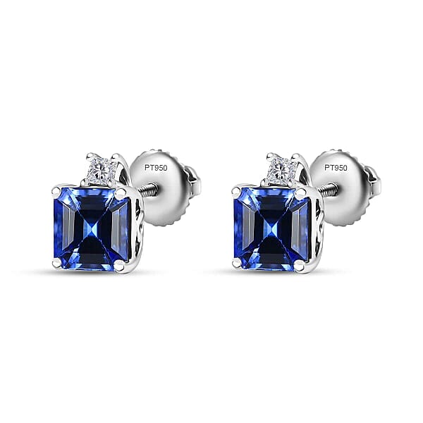 Certified & Appraised Rhapsody Asscher Cut AAAA Tanzanite And E-F VS Diamond 2.69 Ctw Earrings In 950 Platinum