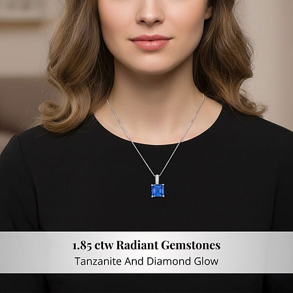 Certified & Appraised Rhapsody Asscher Cut AAAA Tanzanite And Diamond E-F VS 1.85 Ctw Pendant Necklace 18 Inches In 950 Platinum