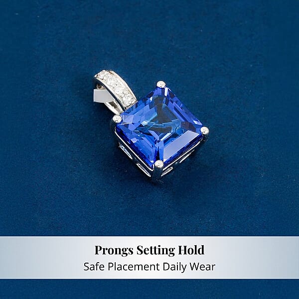 Certified & Appraised Rhapsody Asscher Cut AAAA Tanzanite And Diamond E-F VS 1.85 Ctw Pendant Necklace 18 Inches In 950 Platinum