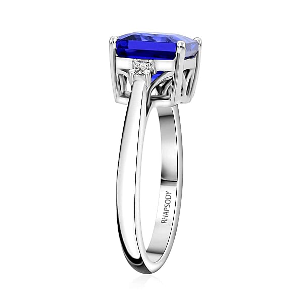 Certified & Appraised Rhapsody Asscher Cut AAAA Tanzanite And E-F VS Diamond 3.00 Ctw Ring In 950 Platinum 5.55 Grams