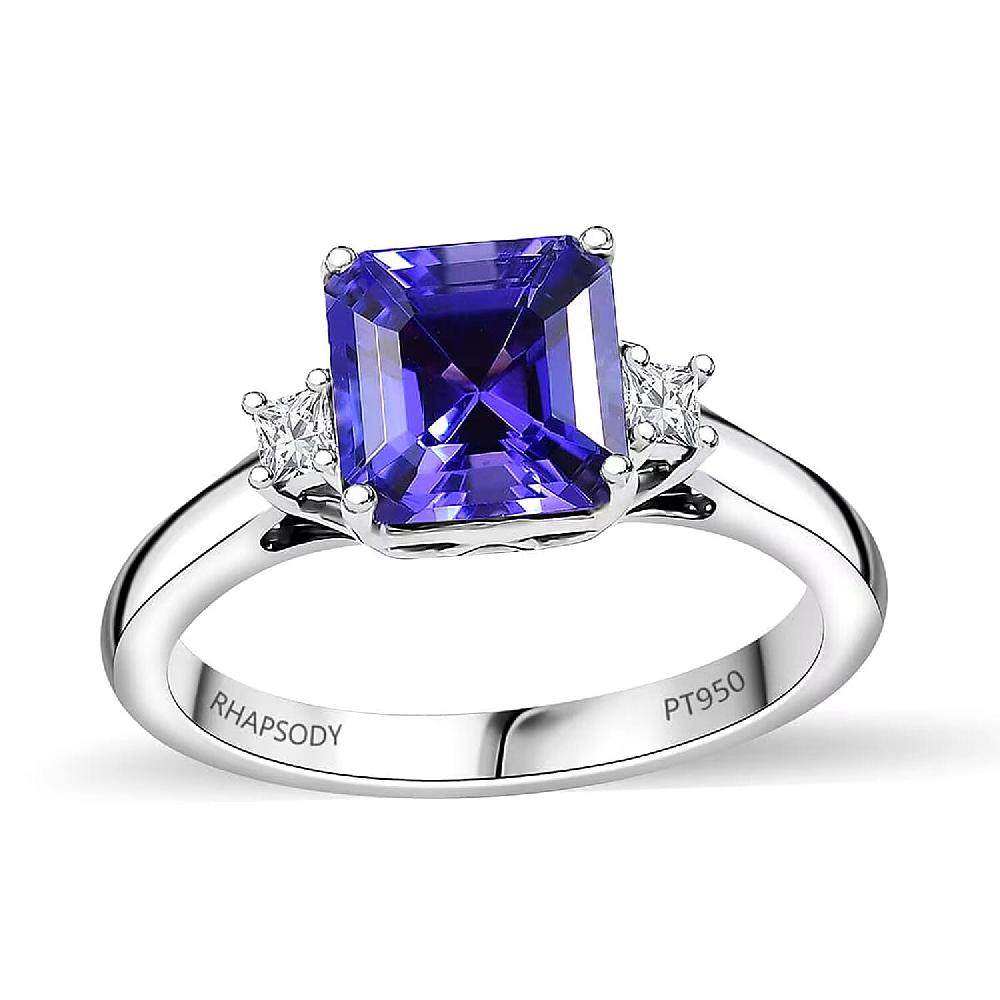 Certified & Appraised Rhapsody Asscher Cut AAAA Tanzanite and E-F VS Diamond 2.14 ctw Ring in 950 Platinum 4.88 Grams