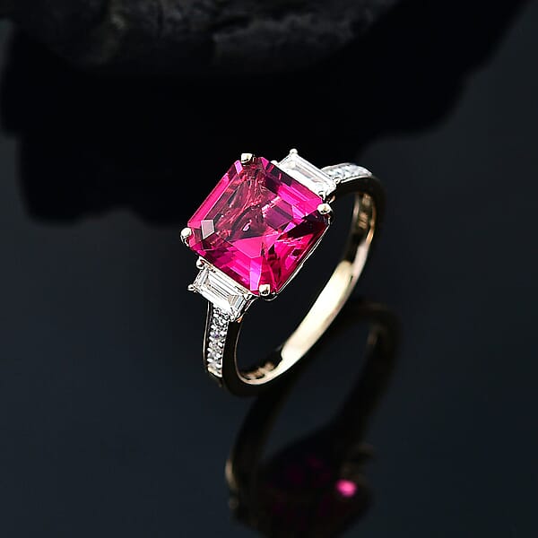Certified Asscher Cut AAA Luxuriant Lab Grown Bixbite Lab Grown Diamond Ring In 10K Yellow Gold 4.59 Ctw