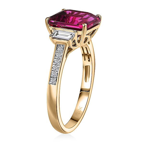 Certified Asscher Cut AAA Luxuriant Lab Grown Bixbite Lab Grown Diamond Ring In 10K Yellow Gold 4.59 Ctw