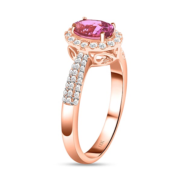 Certified Iliana 18K Rose Gold AAA Madagascar Pink Sapphire And G-H SI Diamond Halo Ring 1.35 Ctw