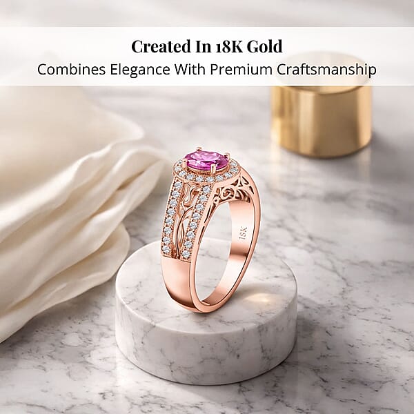 Certified Iliana 18K Rose Gold AAA Madagascar Pink Sapphire And G-H SI Diamond Halo Ring 5.50 Grams 1.40 Ctw