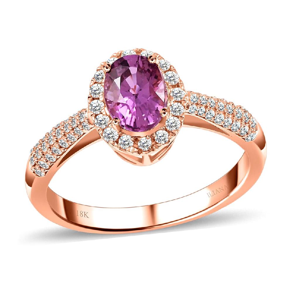 Certified Iliana 18K Rose Gold AAA Madagascar Pink Sapphire and G-H SI Diamond Halo Ring 1.35 ctw