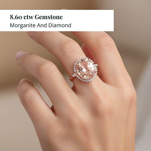Certified Iliana 18K Rose Gold AAA Marropino Morganite And G-H SI Diamond Ring 8.60 Ctw