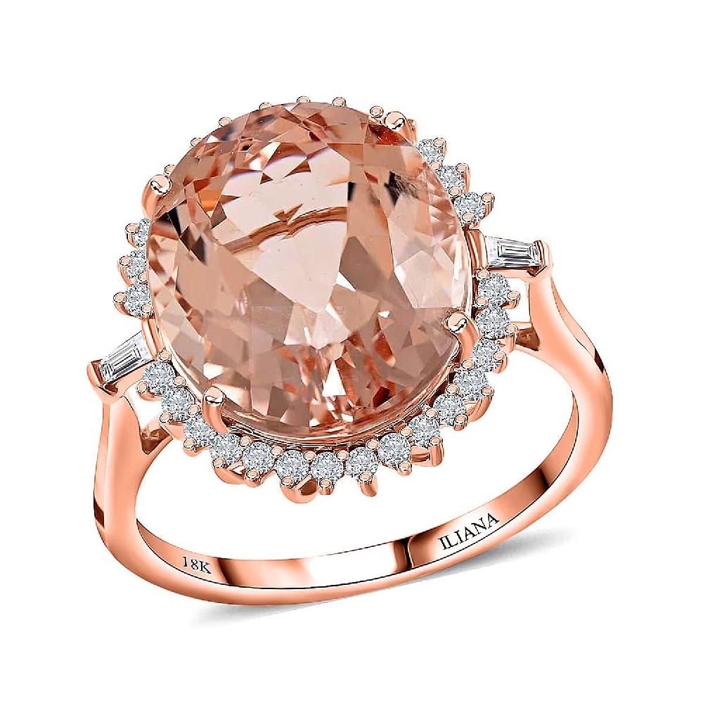 Certified Iliana 18K Rose Gold AAA Marropino Morganite and G-H SI Diamond Ring 8.60 ctw