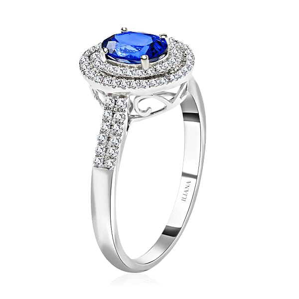 Certified Iliana 18K White Gold AAA Royal Ceylon Sapphire And G-H SI Diamond Double Halo Ring 2.80 Ctw