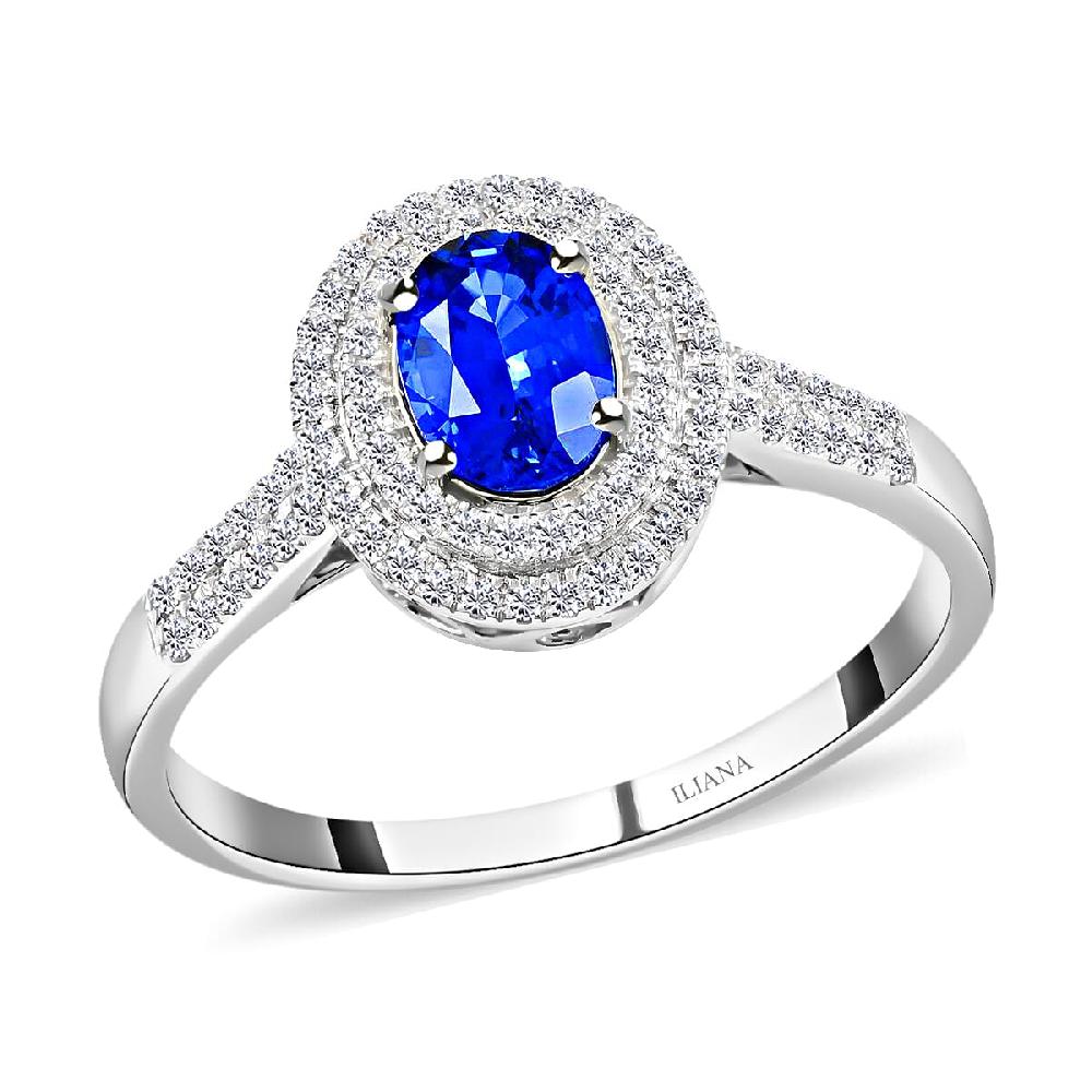 Certified Iliana 18K White Gold AAA Royal Ceylon Sapphire and G-H SI Diamond Double Halo Ring 2.80 ctw