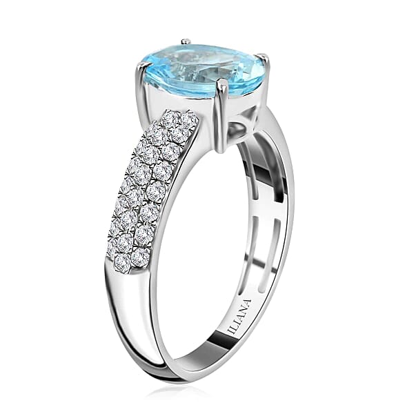 Certified Iliana 18K White Gold AAA Santa Maria Aquamarine And G-H SI Diamond Ring 2.00 Ctw