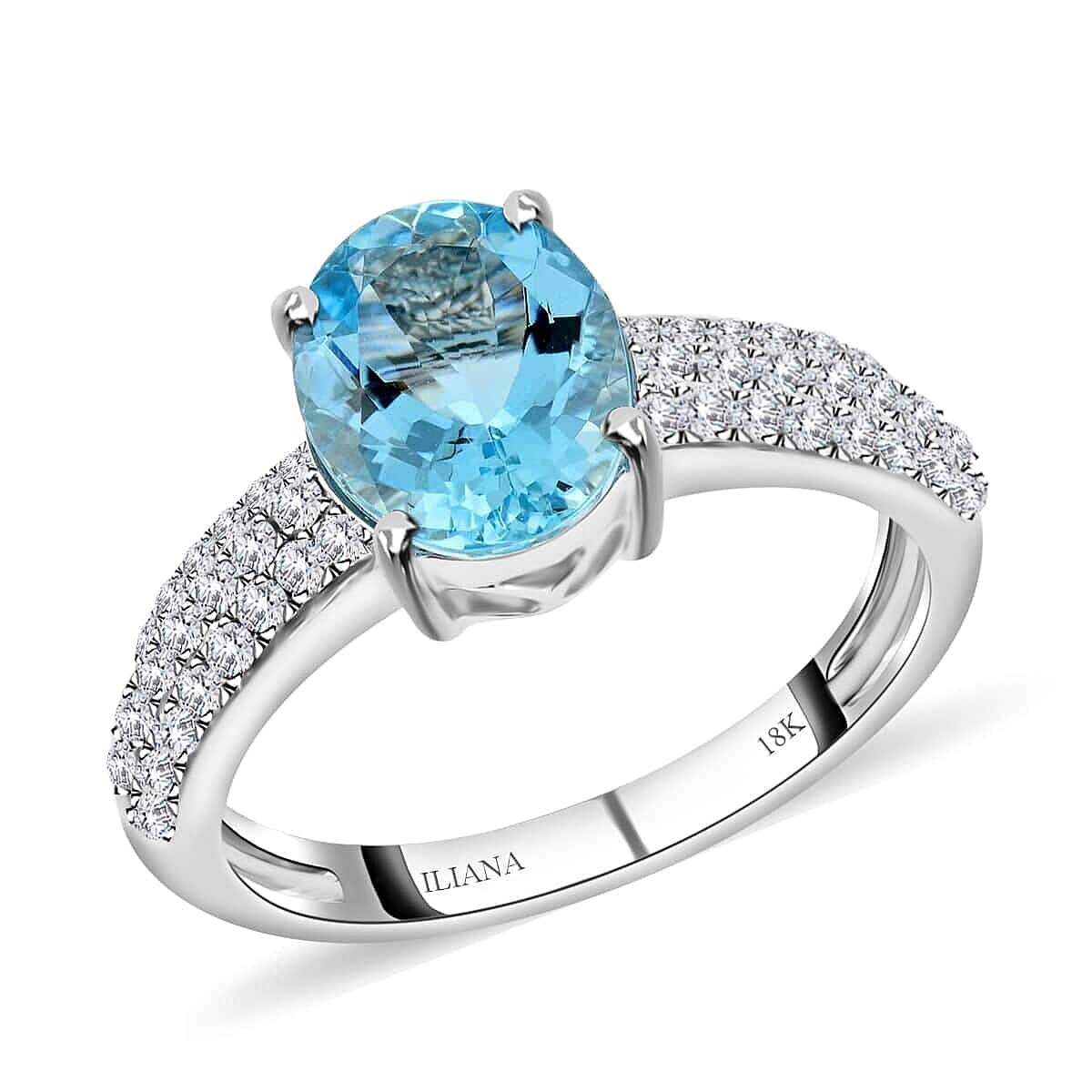 Certified Iliana 18K White Gold AAA Santa Maria Aquamarine and G-H SI Diamond Ring 2.00 ctw