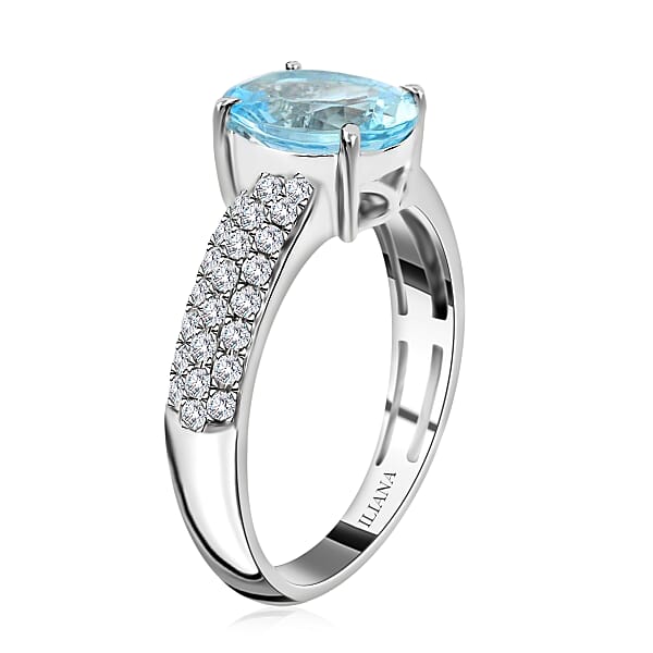 Certified Iliana 18K White Gold AAA Santa Maria Aquamarine And G-H SI Diamond Ring 2.00 Ctw