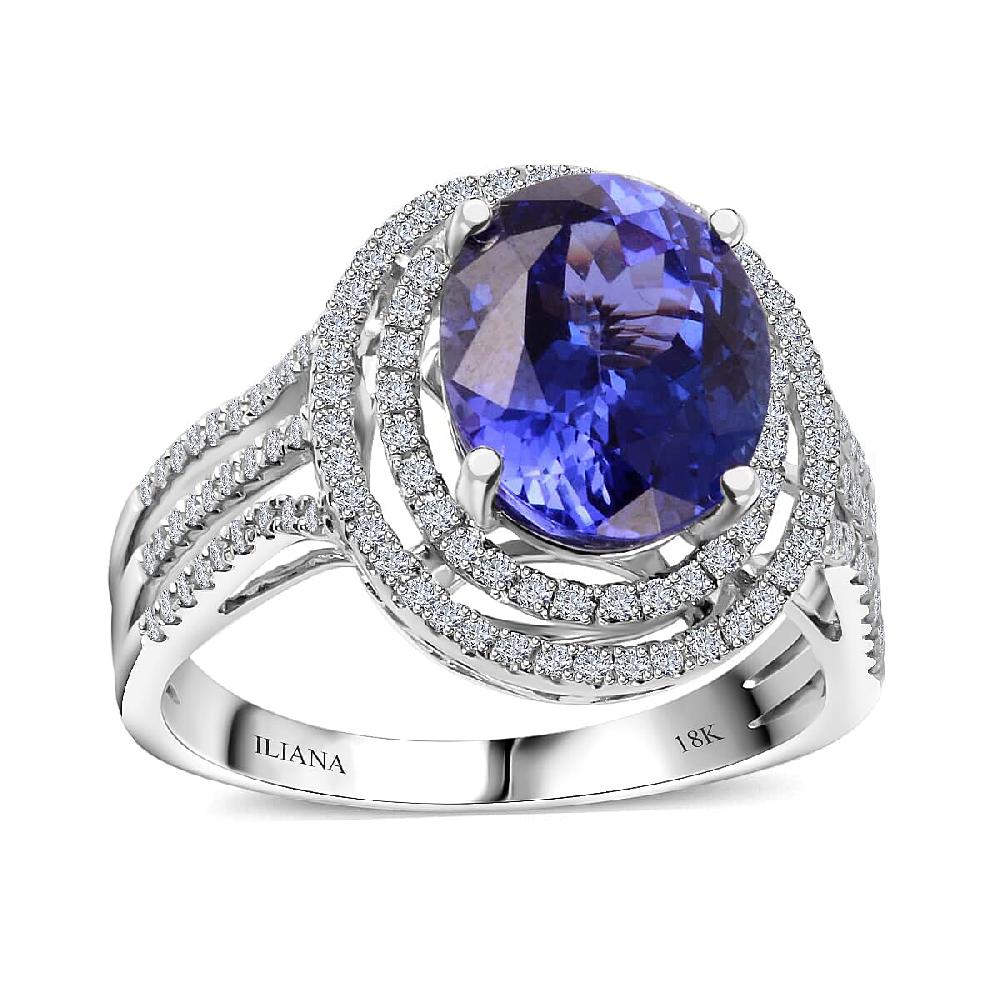 Certified Iliana 18K White Gold AAA Tanzanite and G-H SI Diamond Ring 4.30 Grams 3.80 ctw