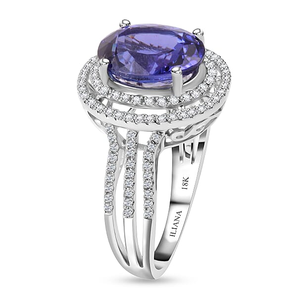 Certified Iliana 18K White Gold AAA Tanzanite And G-H SI Diamond Ring 4.30 Grams 3.80 Ctw