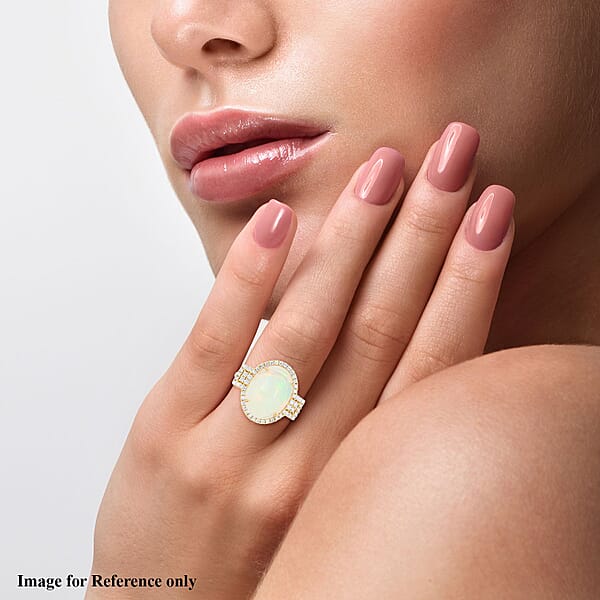 Certified Iliana 18K Yellow Gold AAA Ethiopian Welo Opal And G-H SI Diamond Halo Ring 5.60 Grams 7.40 Ctw